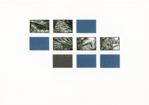 5 Bilder eines Bachlaufs Wasserblasen mit 5 Bildern in Blau und Braun mit Sandkörnung
