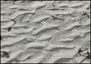 Foto von einem Sandstrand in Großaufnahme mit gebildeten Wellenbergen im Sand