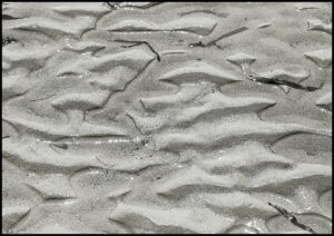 Foto von einem Sandstrand in Großaufnahme mit gebildeten Wellenbergen im Sand